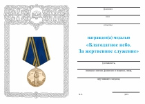 Медаль «Благодатное небо» с бланком удостоверения