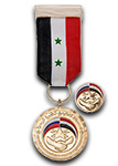 Медаль САР «Сирийско-российское боевое содружество» с бланком удостоверения и лацканным знаком