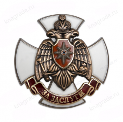 Нагрудный знак МЧС России «За заслуги» с бланком удостоверения