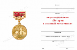 Медаль «Ветеран атомной энергетики» с бланком удостоверения